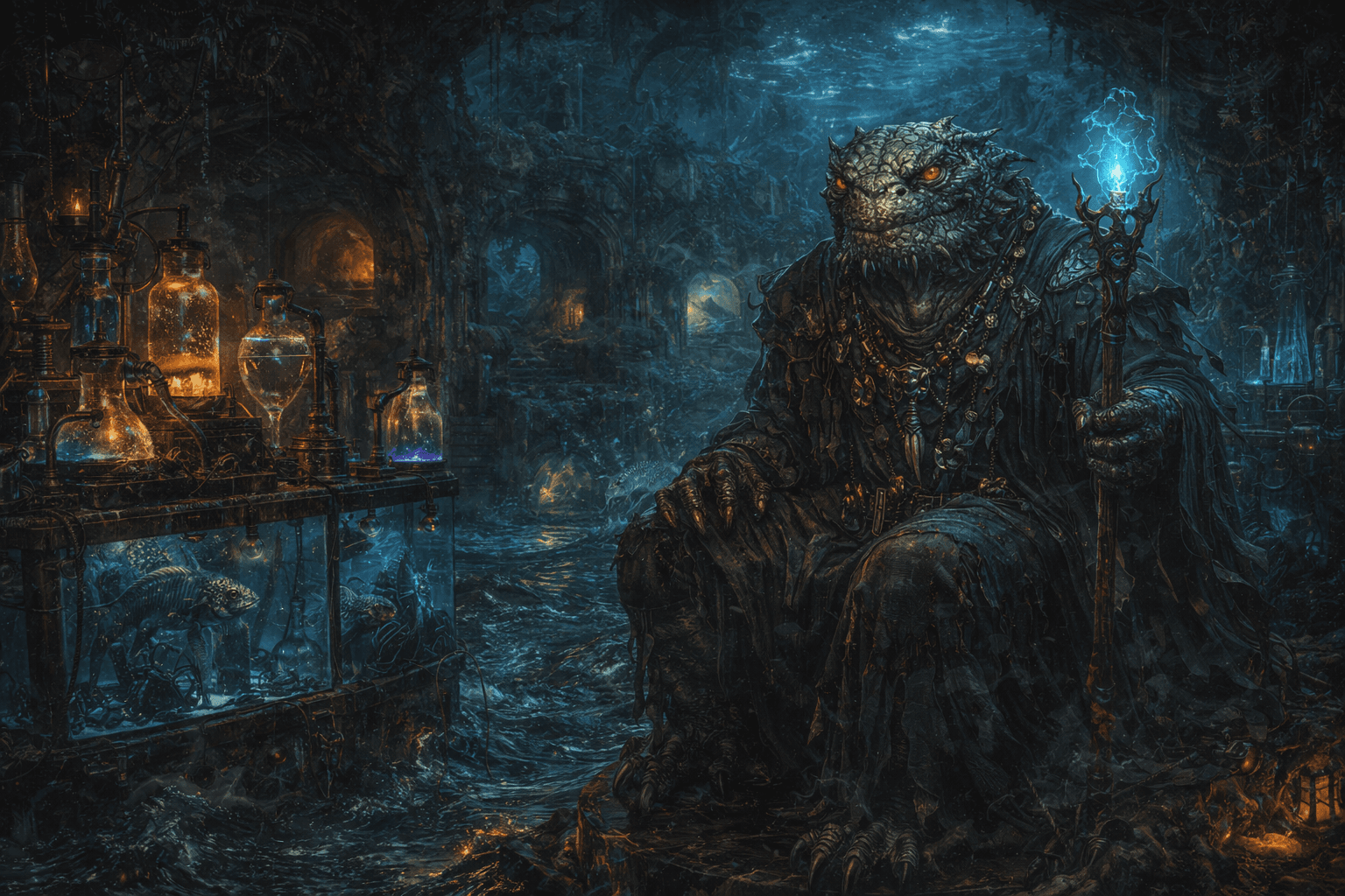 A lizardfolk mage in the undercity