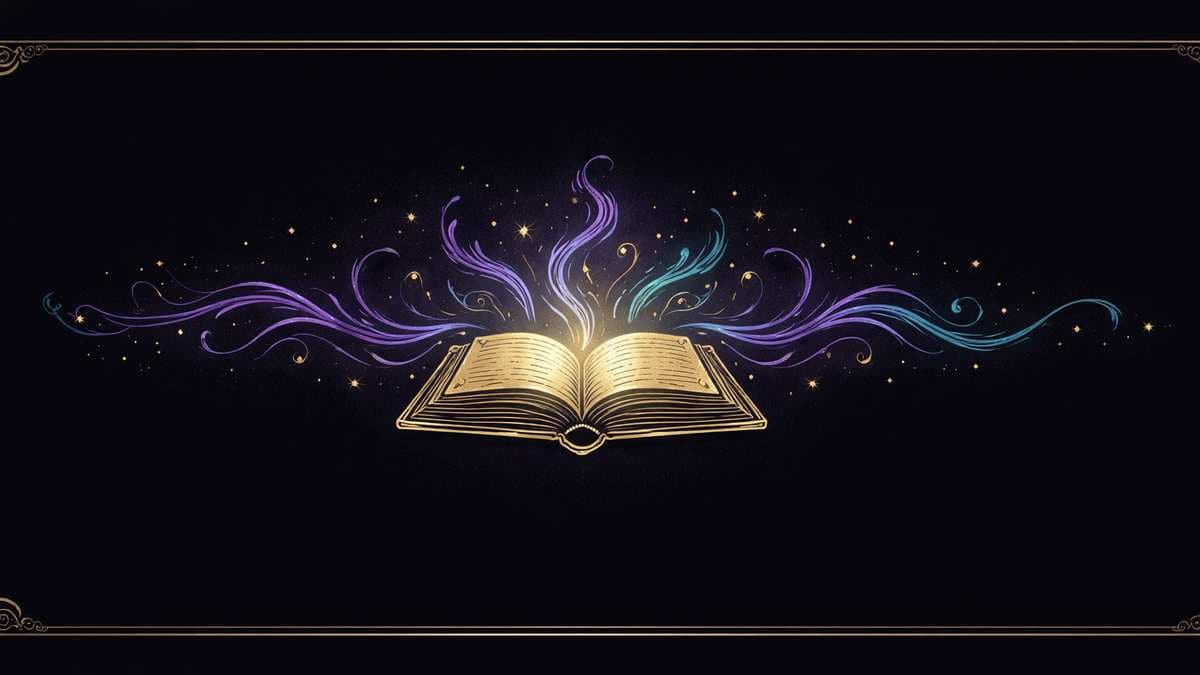 Sourcebooks banner - open book with magic